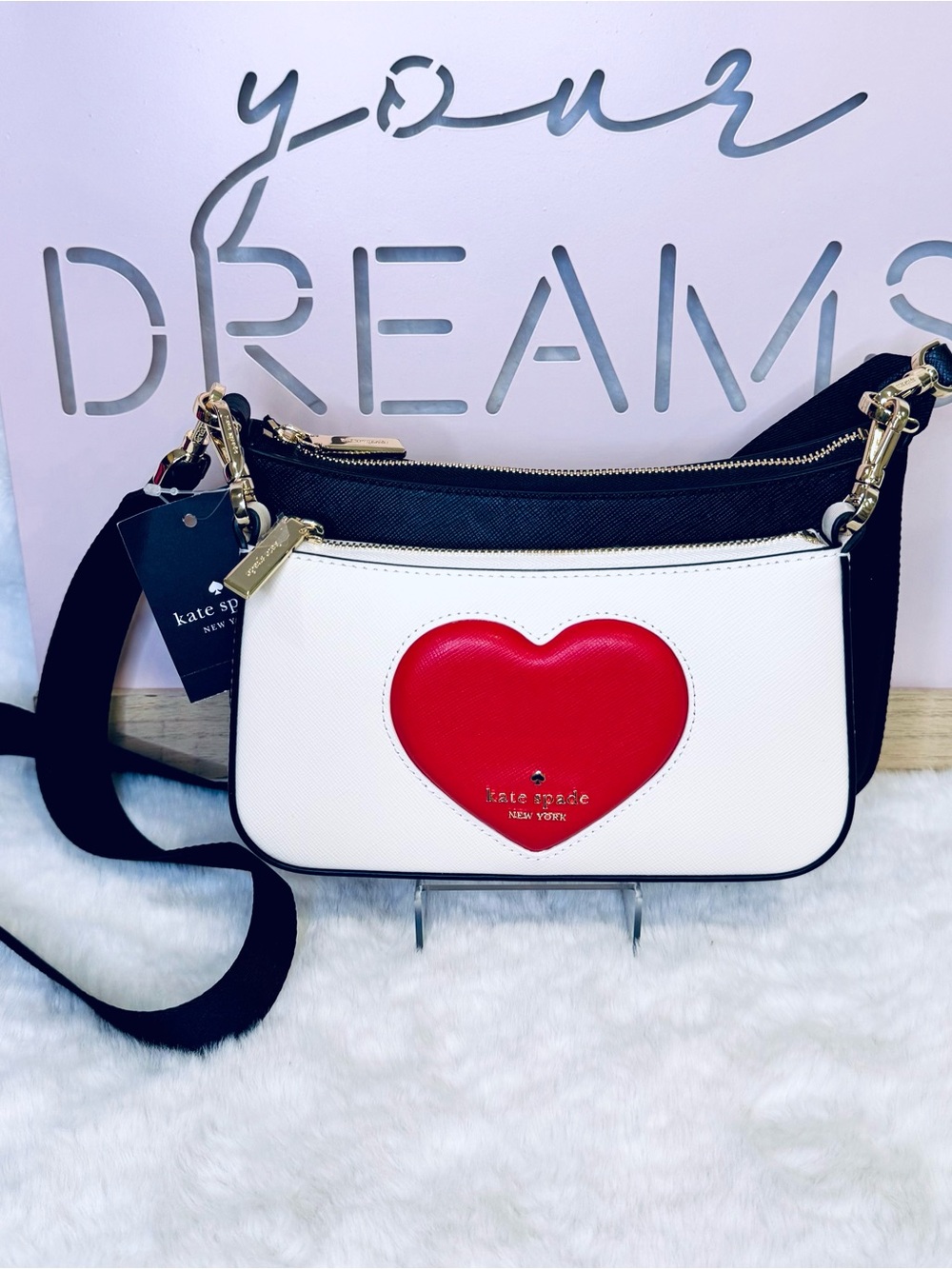 Kate Spade Duo Crossbody Bag black with puffy heart ❤️ amazing NWT